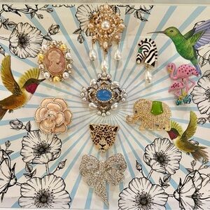 Faux Pearl and Rhinestone Brooch Collection, 8 Pieces